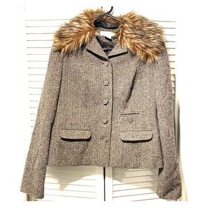 Nine West tweed with faux fur collar jacket